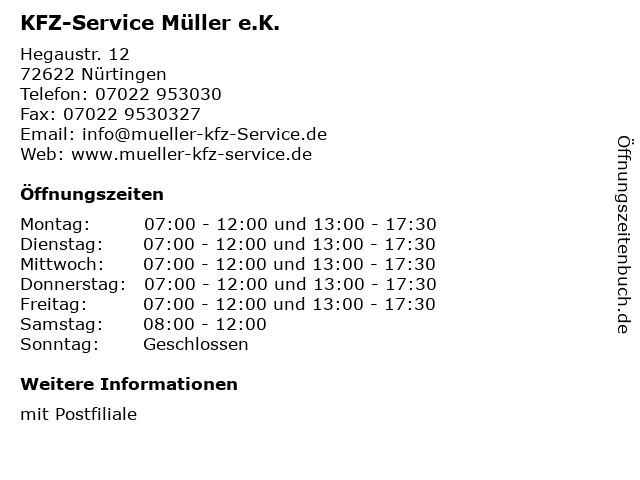 KFZ-Service Müller e.K. in Nürtingen: Adresse und Öffnungszeiten