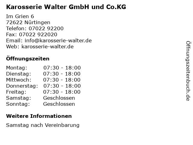 Karosserie Walter GmbH und Co.KG in Nürtingen: Adresse und Öffnungszeiten