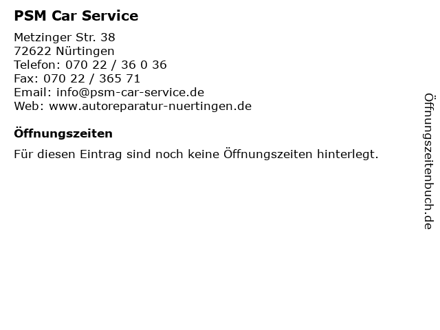 PSM Car Service in Nürtingen: Adresse und Öffnungszeiten