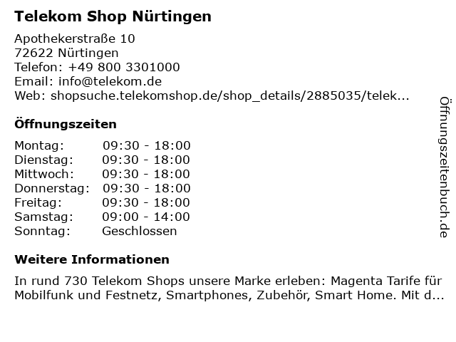 Telekom Shop Nürtingen in Nürtingen: Adresse und Öffnungszeiten