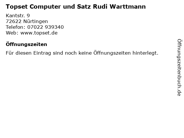 Topset Computer und Satz Rudi Warttmann in Nürtingen: Adresse und Öffnungszeiten