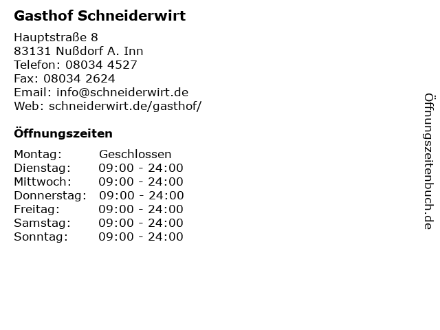 Gasthof Schneiderwirt in Nußdorf A. Inn: Adresse und Öffnungszeiten