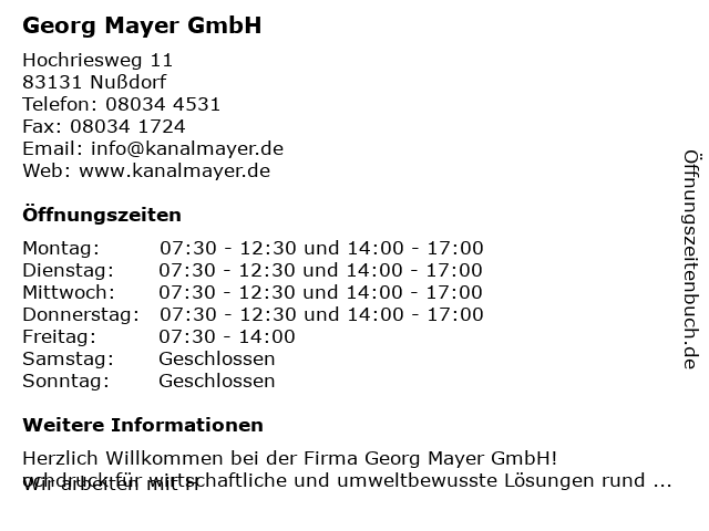 Georg Mayer GmbH in Nußdorf: Adresse und Öffnungszeiten