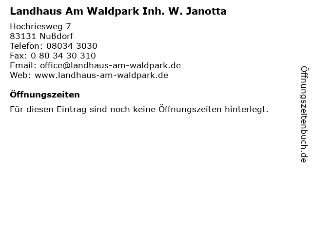 Landhaus Am Waldpark Inh. W. Janotta in Nußdorf: Adresse und Öffnungszeiten