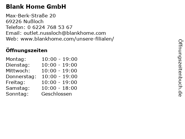 Blank Home GmbH in Nußloch: Adresse und Öffnungszeiten