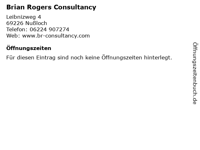 Brian Rogers Consultancy in Nußloch: Adresse und Öffnungszeiten