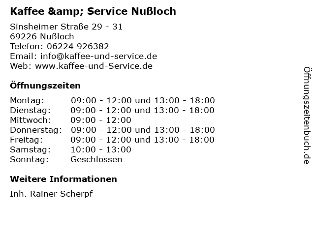 Kaffee & Service Nußloch in Nußloch: Adresse und Öffnungszeiten