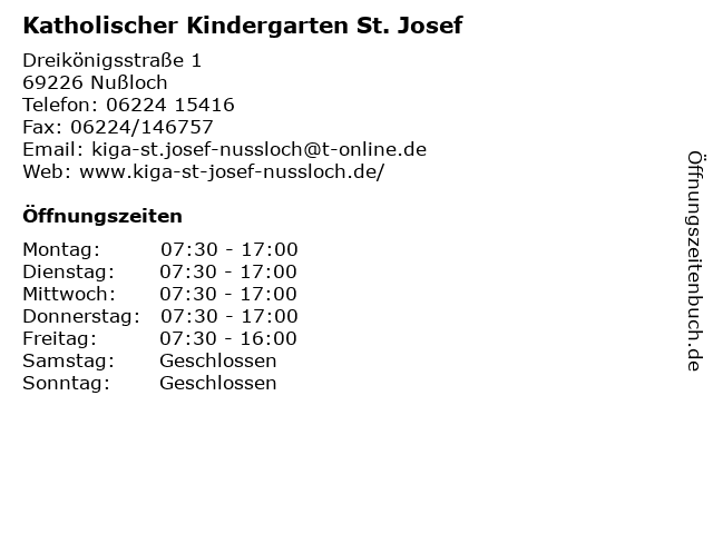 Katholischer Kindergarten St. Josef in Nußloch: Adresse und Öffnungszeiten