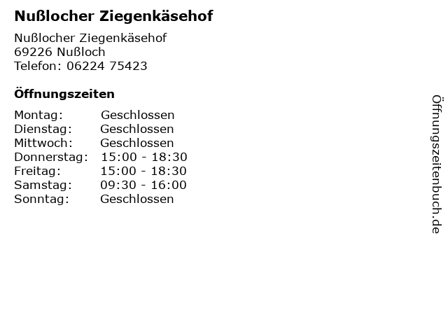 Nußlocher Ziegenkäsehof in Nußloch: Adresse und Öffnungszeiten