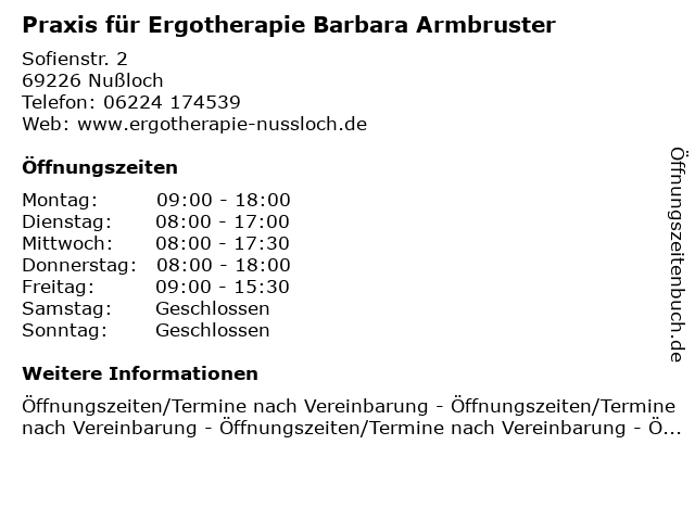 Praxis für Ergotherapie Barbara Armbruster in Nußloch: Adresse und Öffnungszeiten