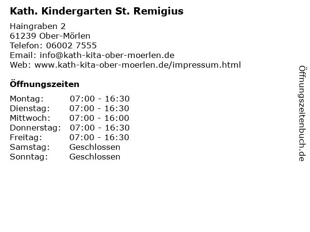 Kath. Kindergarten St. Remigius in Ober-Mörlen: Adresse und Öffnungszeiten