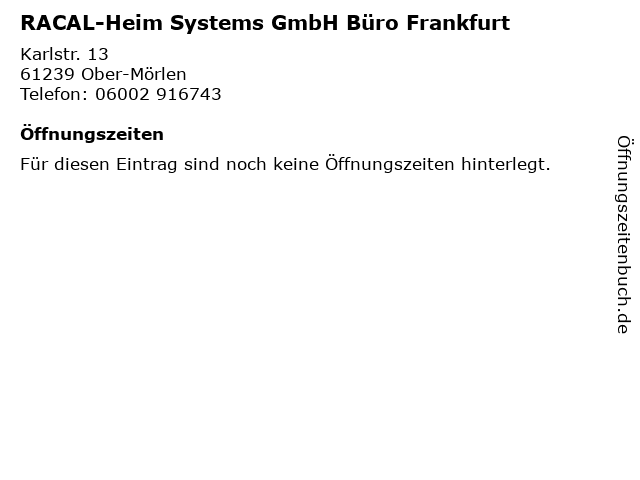 RACAL-Heim Systems GmbH Büro Frankfurt in Ober-Mörlen: Adresse und Öffnungszeiten
