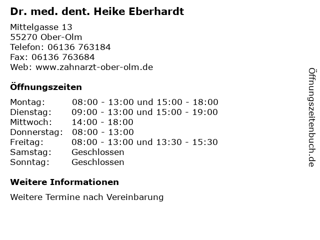 Dr. med. dent. Heike Eberhardt in Ober-Olm: Adresse und Öffnungszeiten