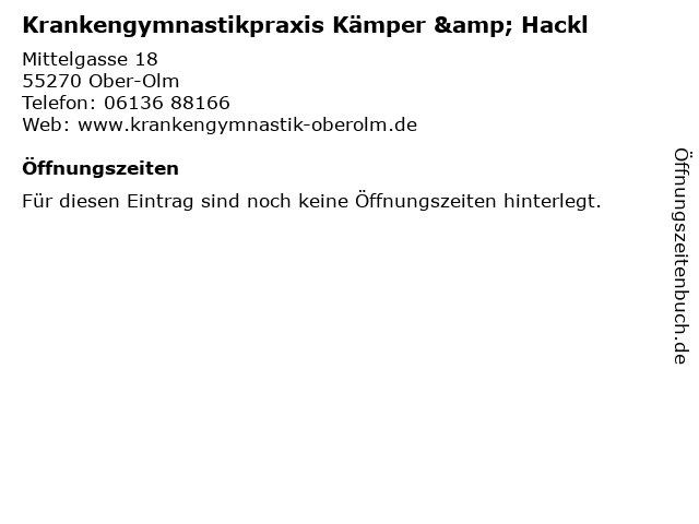 Krankengymnastikpraxis Kämper & Hackl in Ober-Olm: Adresse und Öffnungszeiten