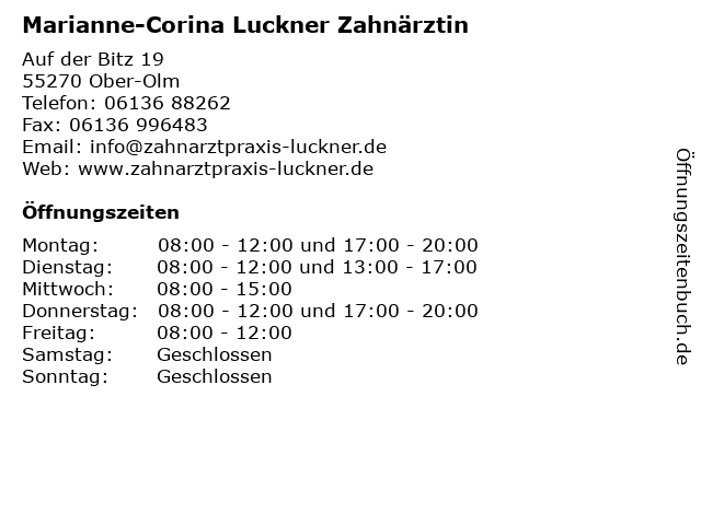 Marianne-Corina Luckner Zahnärztin in Ober-Olm: Adresse und Öffnungszeiten