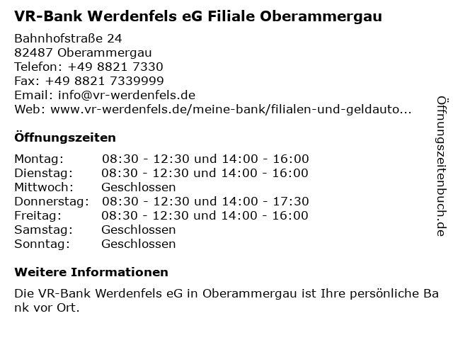 ᐅ Offnungszeiten Vr Bank Werdenfels Eg Geschaftsstelle