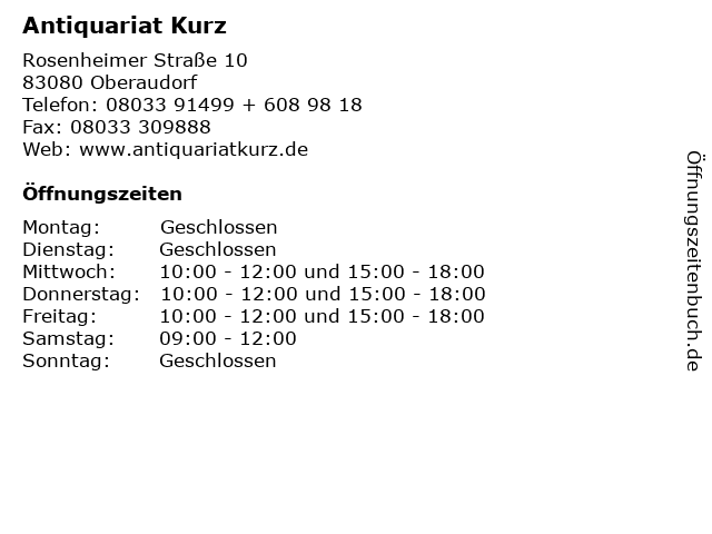 Antiquariat Kurz in Oberaudorf: Adresse und Öffnungszeiten