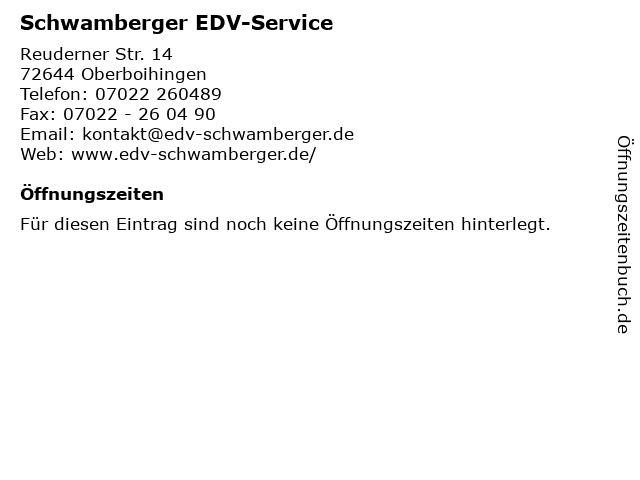 Schwamberger EDV-Service in Oberboihingen: Adresse und Öffnungszeiten