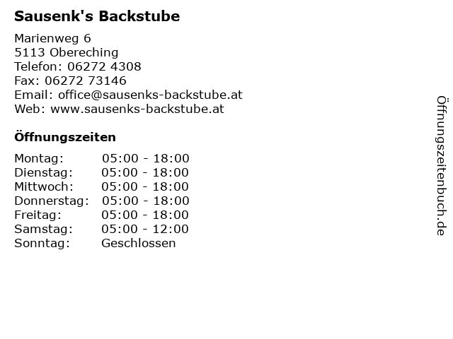 Sausenk's Backstube in Obereching: Adresse und Öffnungszeiten