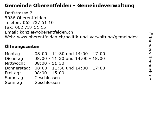 Gemeinde Oberentfelden - Gemeindeverwaltung in Oberentfelden: Adresse und Öffnungszeiten