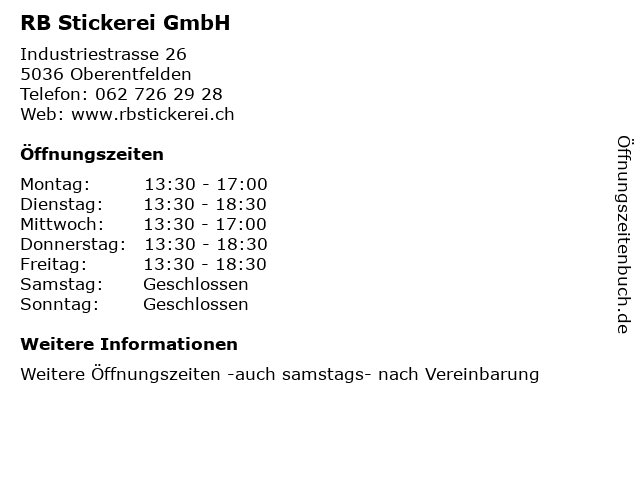 RB Stickerei GmbH in Oberentfelden: Adresse und Öffnungszeiten
