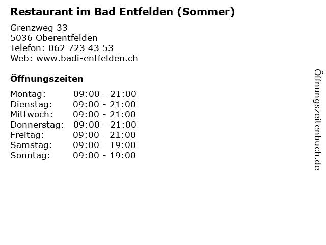 Restaurant im Bad Entfelden (Sommer) in Oberentfelden: Adresse und Öffnungszeiten