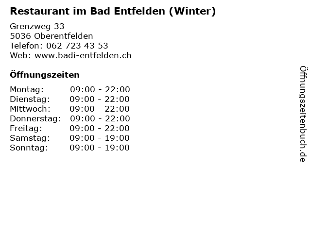 Restaurant im Bad Entfelden (Winter) in Oberentfelden: Adresse und Öffnungszeiten