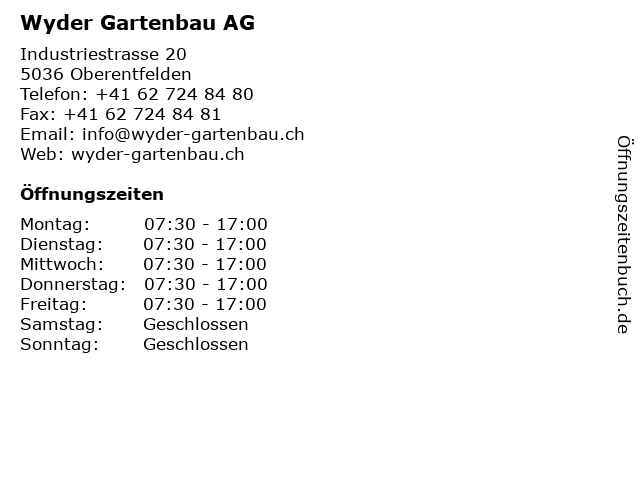 Wyder Gartenbau AG in Oberentfelden: Adresse und Öffnungszeiten