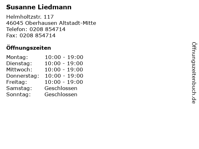 Susanne Liedmann in Oberhausen Altstadt-Mitte: Adresse und Öffnungszeiten
