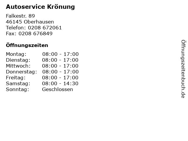 1a Autoservice Krönung in Oberhausen: Adresse und Öffnungszeiten