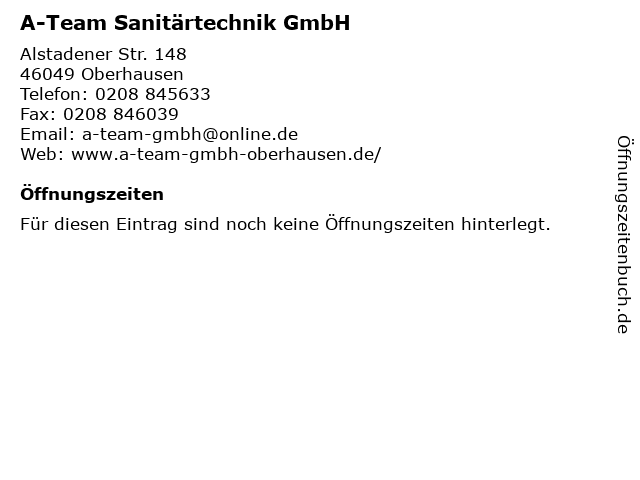 A-Team Sanitärtechnik GmbH in Oberhausen: Adresse und Öffnungszeiten