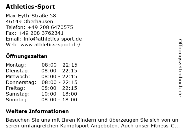 Athletics-Sport in Oberhausen: Adresse und Öffnungszeiten