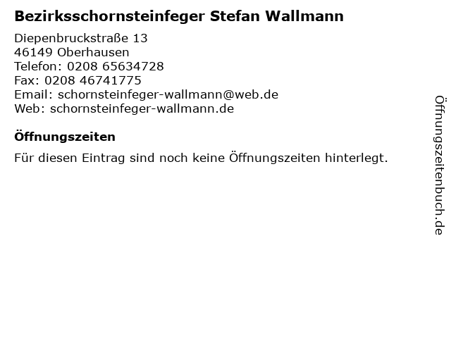 Bezirksschornsteinfeger Stefan Wallmann in Oberhausen: Adresse und Öffnungszeiten