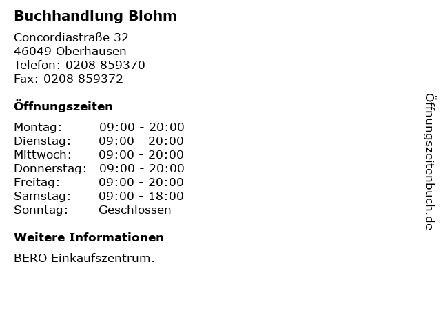 Buchhandlung Blohm in Oberhausen: Adresse und Öffnungszeiten