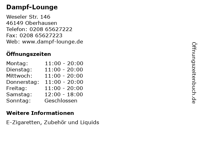 ᐅ Offnungszeiten Dampf Lounge Weseler Str 146 In Oberhausen