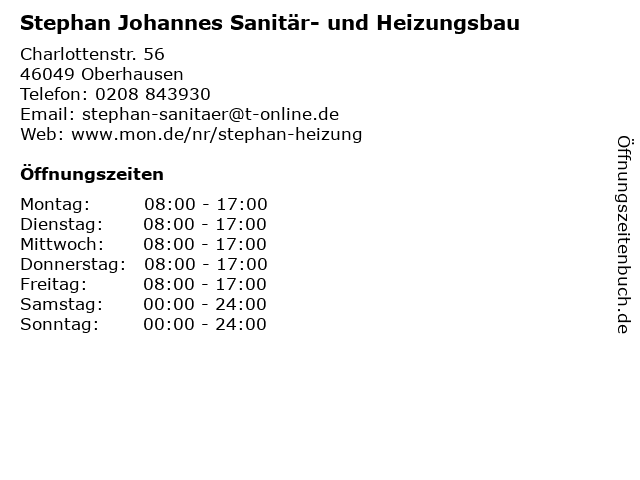 Johannes Stephan Sanitär- und Heizungsbau in Oberhausen: Adresse und Öffnungszeiten