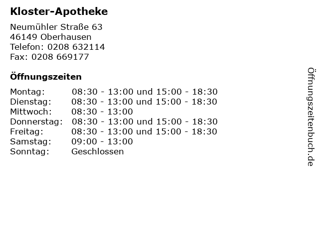 Kloster-Apotheke in Oberhausen: Adresse und Öffnungszeiten