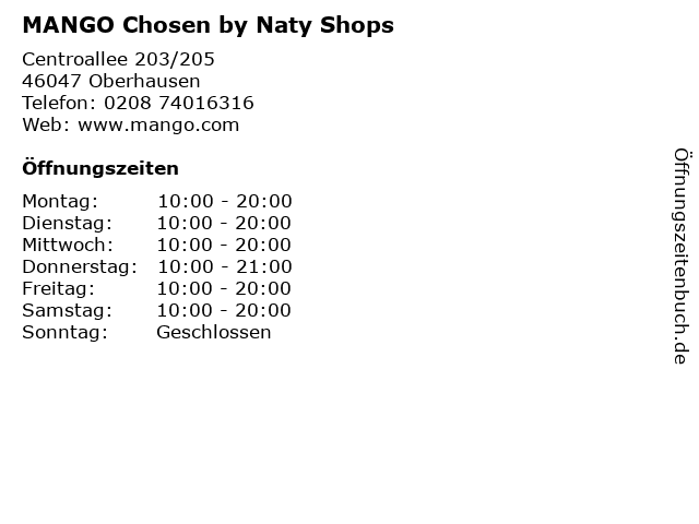 MANGO Chosen by Naty Shops in Oberhausen: Adresse und Öffnungszeiten