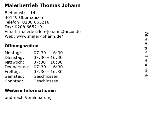 Malerbetrieb Thomas Johann in Oberhausen: Adresse und Öffnungszeiten