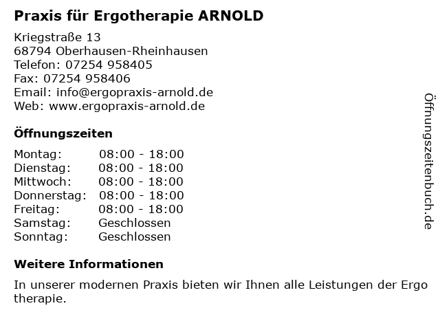 Praxis für Ergotherapie ARNOLD in Oberhausen-Rheinhausen: Adresse und Öffnungszeiten
