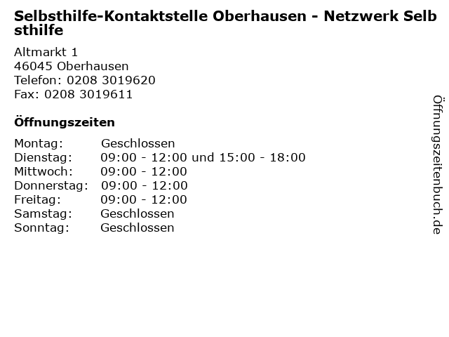 Selbsthilfe-Kontaktstelle Oberhausen - Netzwerk Selbsthilfe in Oberhausen: Adresse und Öffnungszeiten