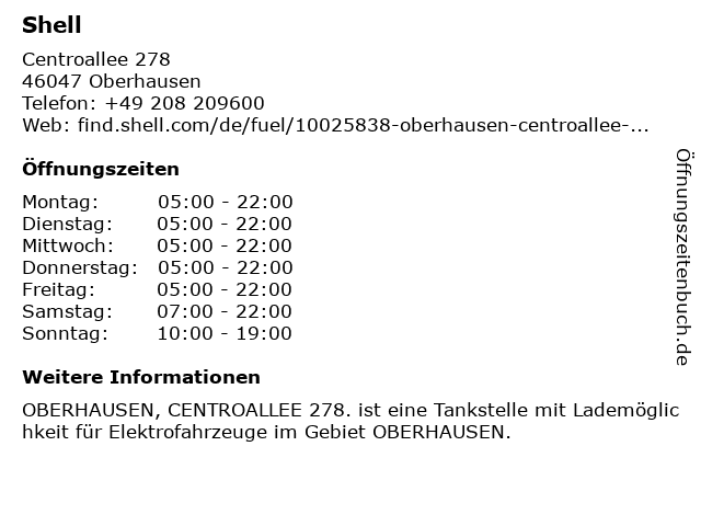 ᐅ Offnungszeiten Shell Station Centroallee 278 In Oberhausen