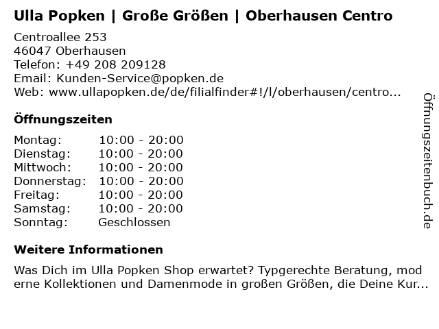 Ulla Popken Oberhausen Centro in Oberhausen: Adresse und Öffnungszeiten