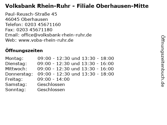 Volksbank Rhein-Ruhr - Filiale Oberhausen-Mitte in Oberhausen: Adresse und Öffnungszeiten