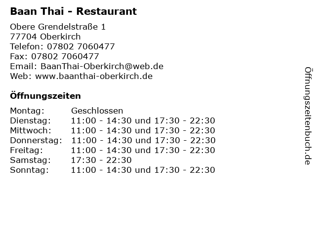 Baan Thai - Restaurant in Oberkirch: Adresse und Öffnungszeiten