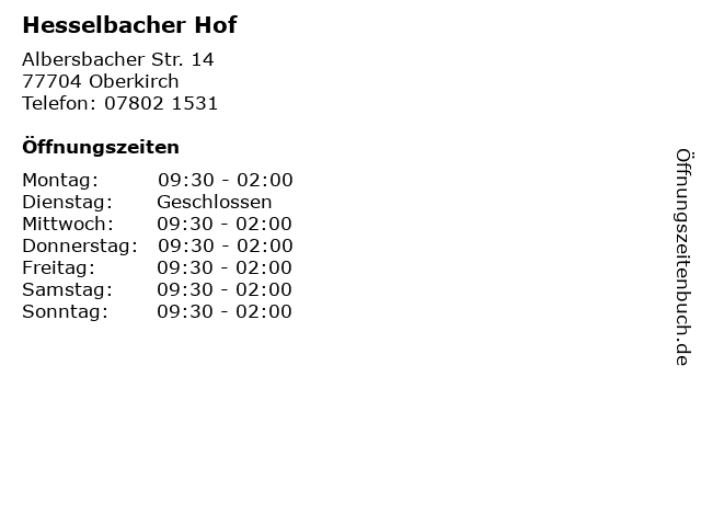 Hesselbacher Hof in Oberkirch: Adresse und Öffnungszeiten