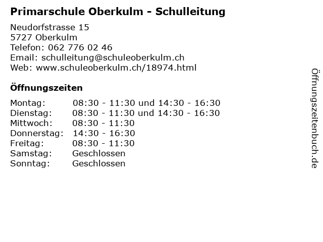 Primarschule Oberkulm - Schulleitung in Oberkulm: Adresse und Öffnungszeiten