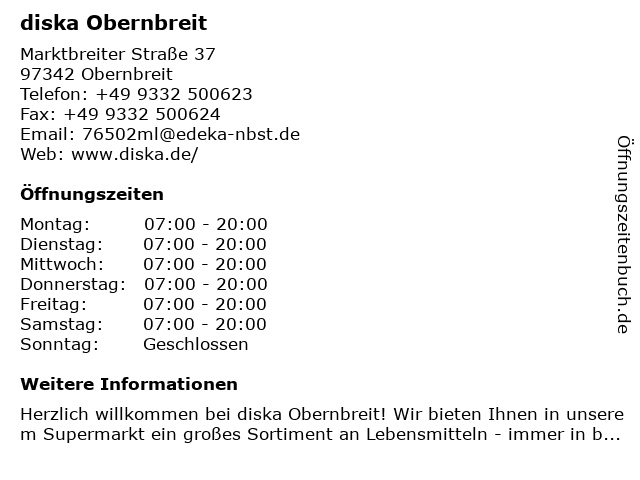 diska Obernbreit in Obernbreit: Adresse und Öffnungszeiten