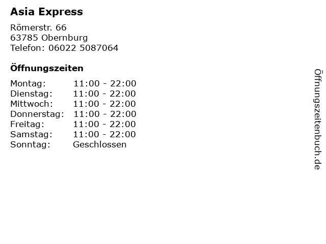Asia Express in Obernburg: Adresse und Öffnungszeiten