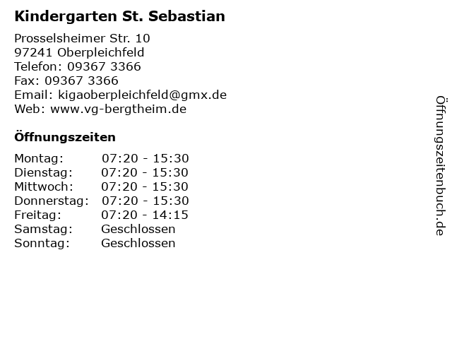 Kindergarten St. Sebastian in Oberpleichfeld: Adresse und Öffnungszeiten